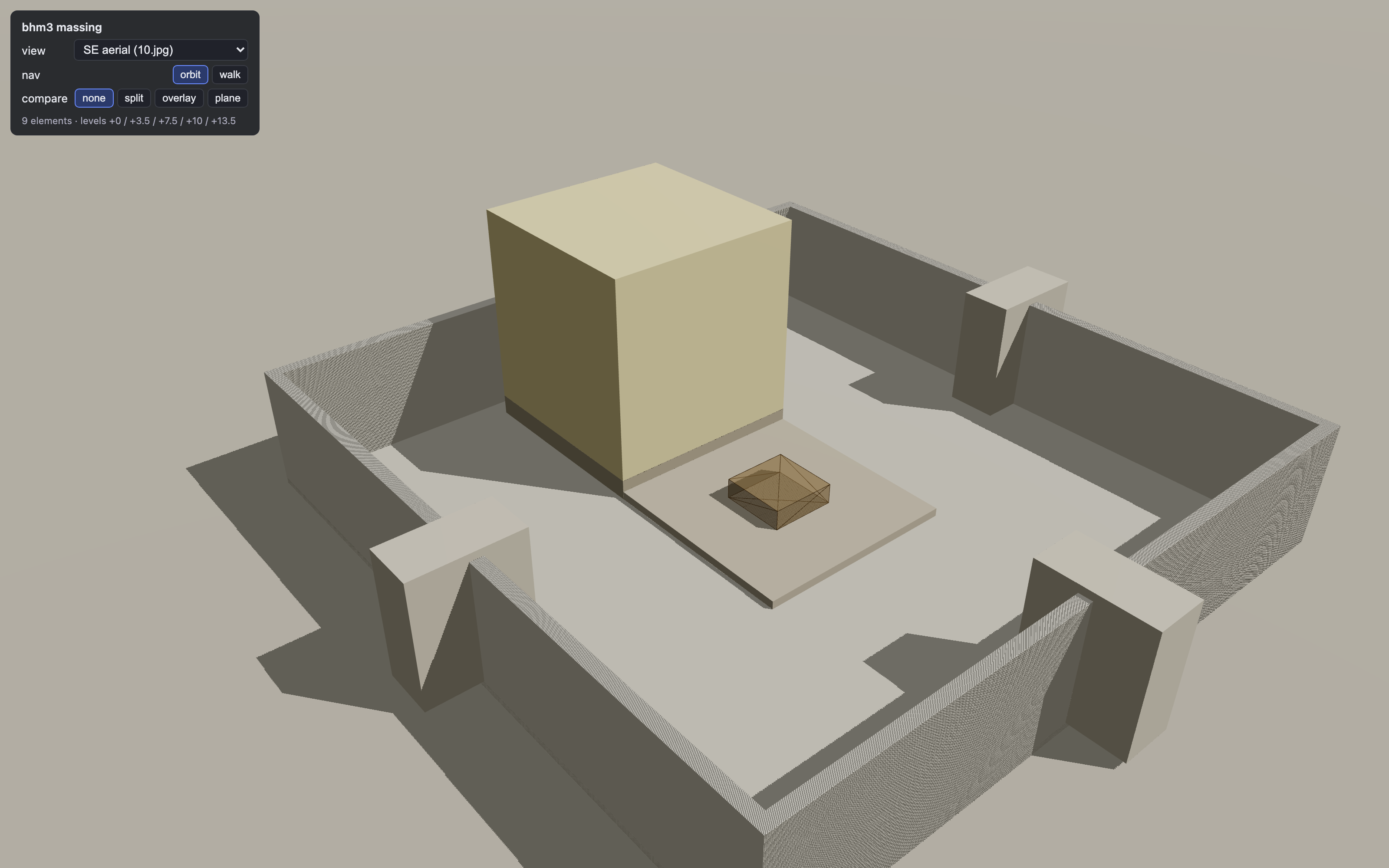 Massing model, aerial